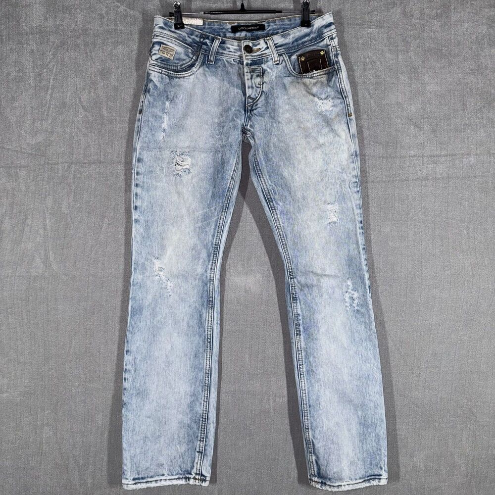 DSQUARED2 Womens Low Rise Straight Leg Jeans Light Wash Maple Leaf Buttons 29x30